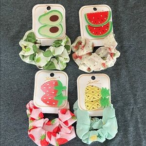 Playful Fruit Print Kids Scrunchies Set